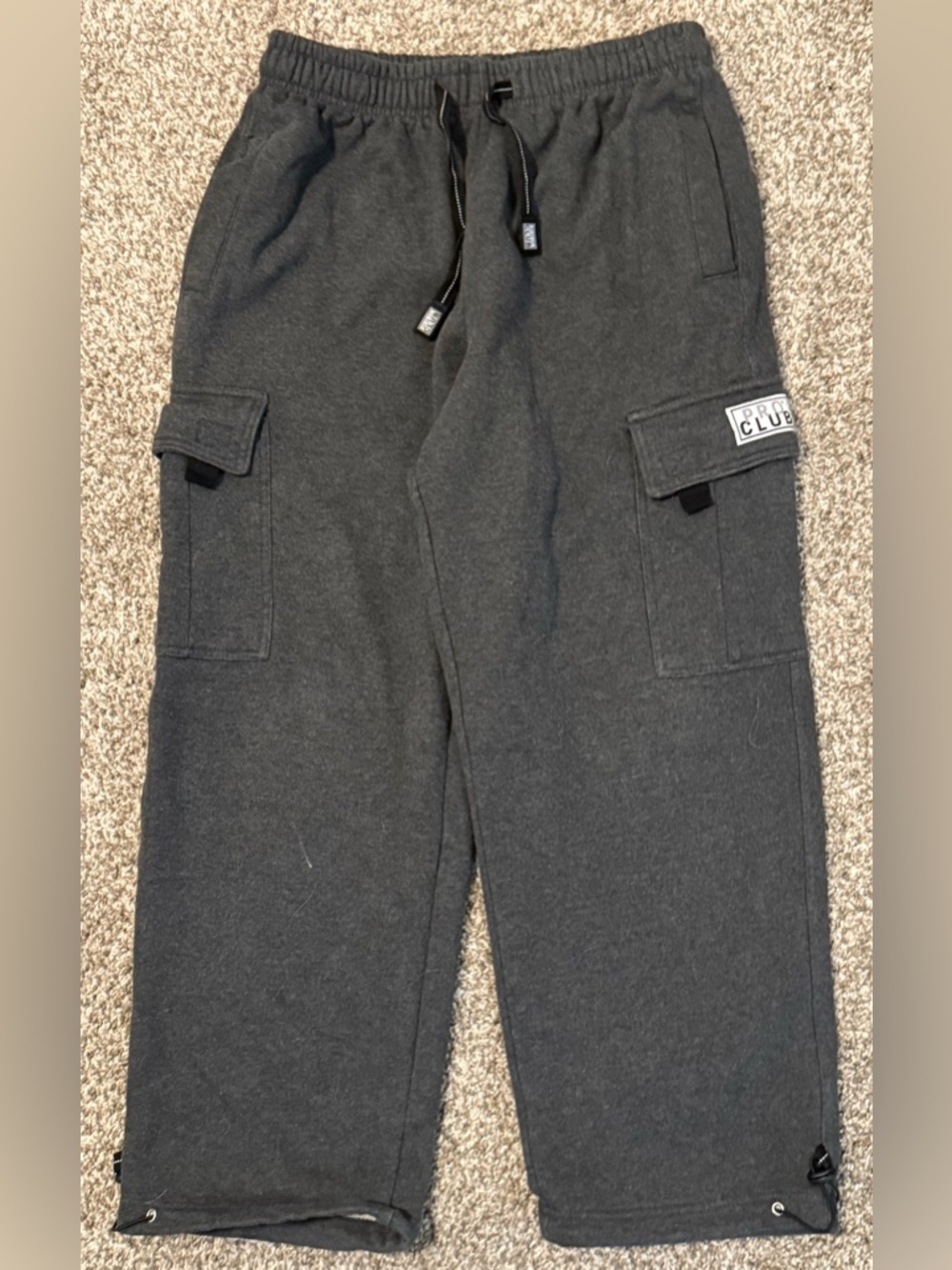 Men’s Dark Gray Pro Club Heavyweight Cargo Sweatpants ~ Sz L
